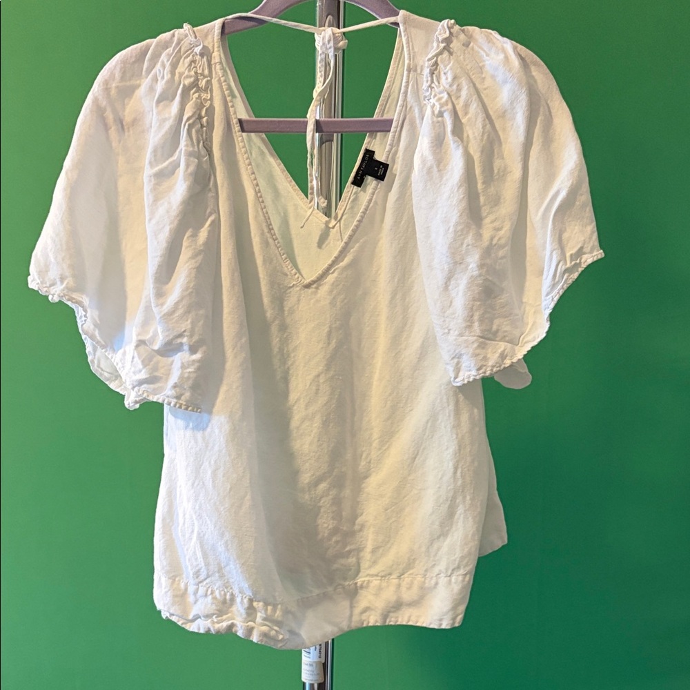 Ann Taylor White Puff Sleeve Blouse